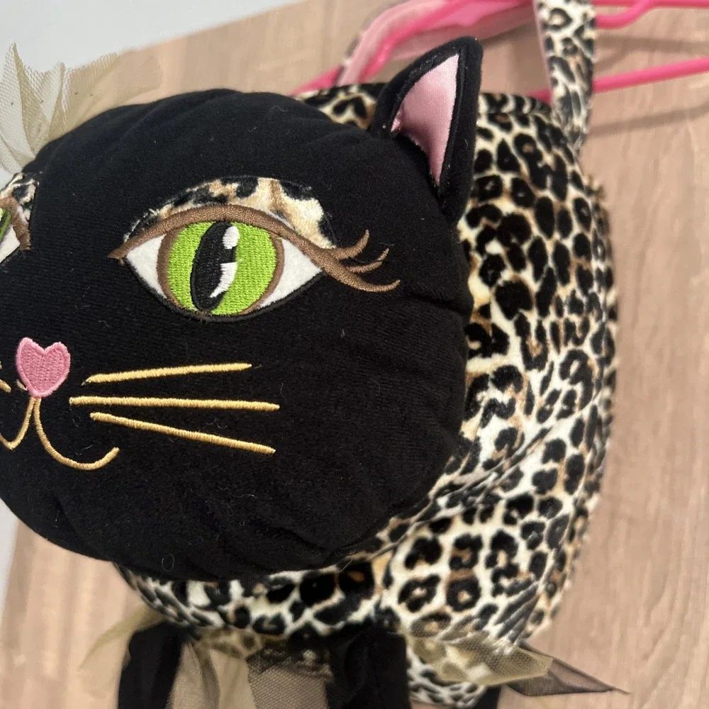 The Children's Place Leopard Print Black Plush Cat Treat Bucket‎ Bag Meow Works